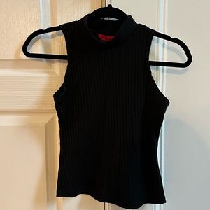 Ribbed mock neck black tank